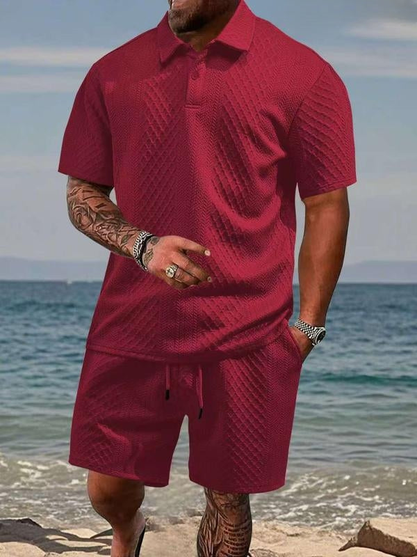 Men’s Knit Textured Polo & Shorts Co-Ord Set