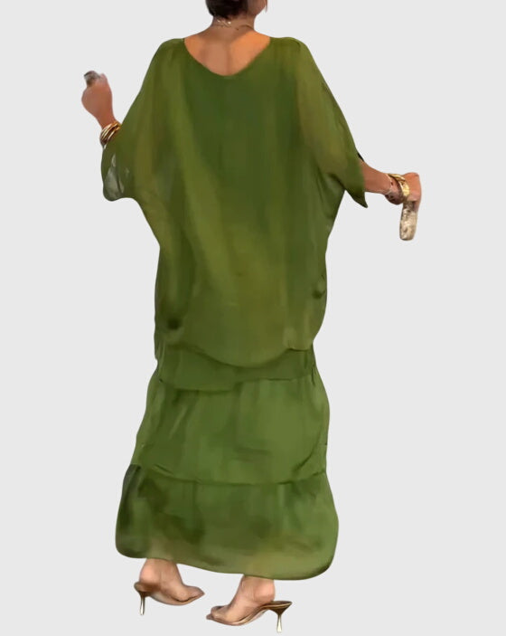 Women's Linen Look Flowing Elegant Maxi Dress Long Tiered Gown