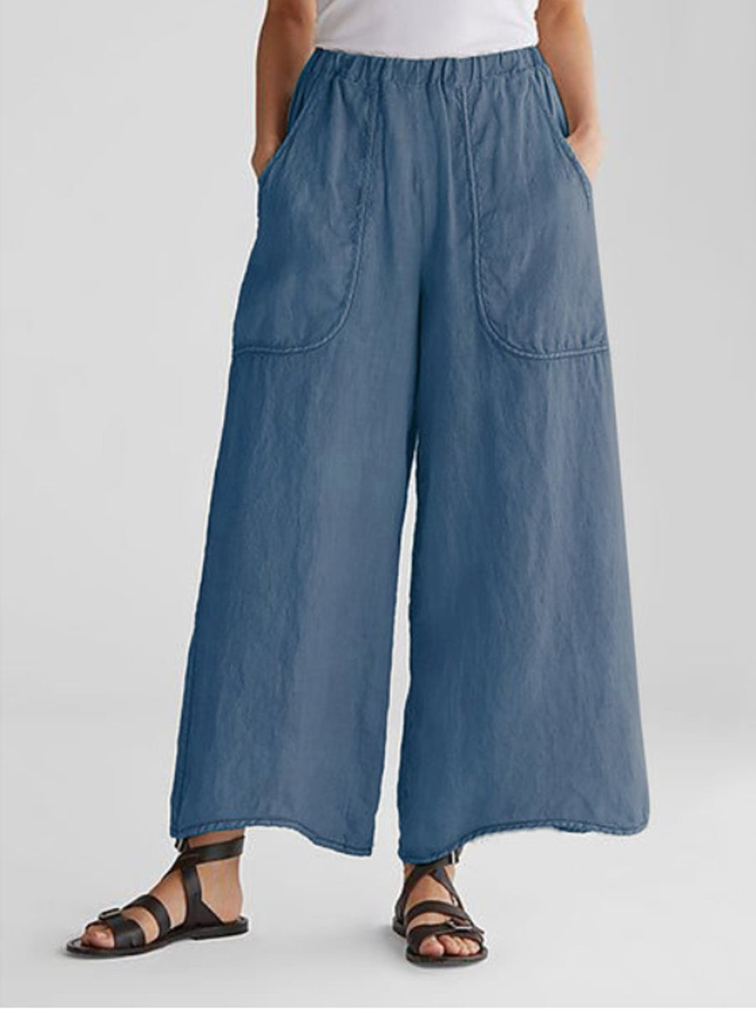 Women's Wide Leg Linen Trousers Loose Fit Lightweight Elastic Waist Pants