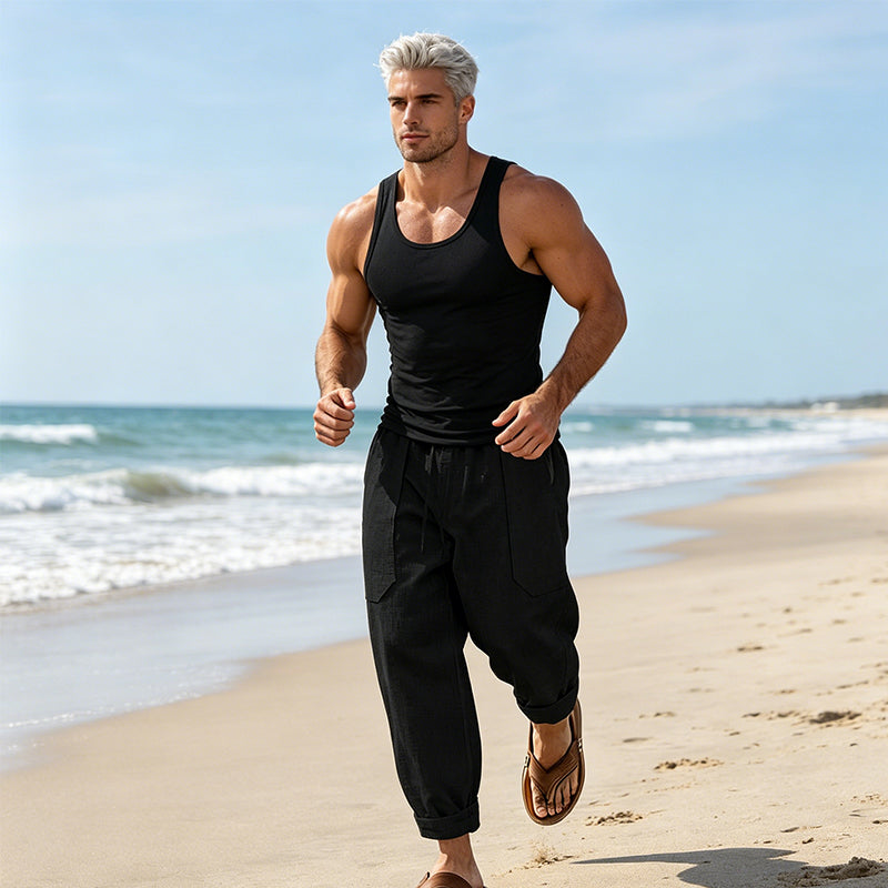 Men's Linen Trousers Relaxed Fit Casual Pants