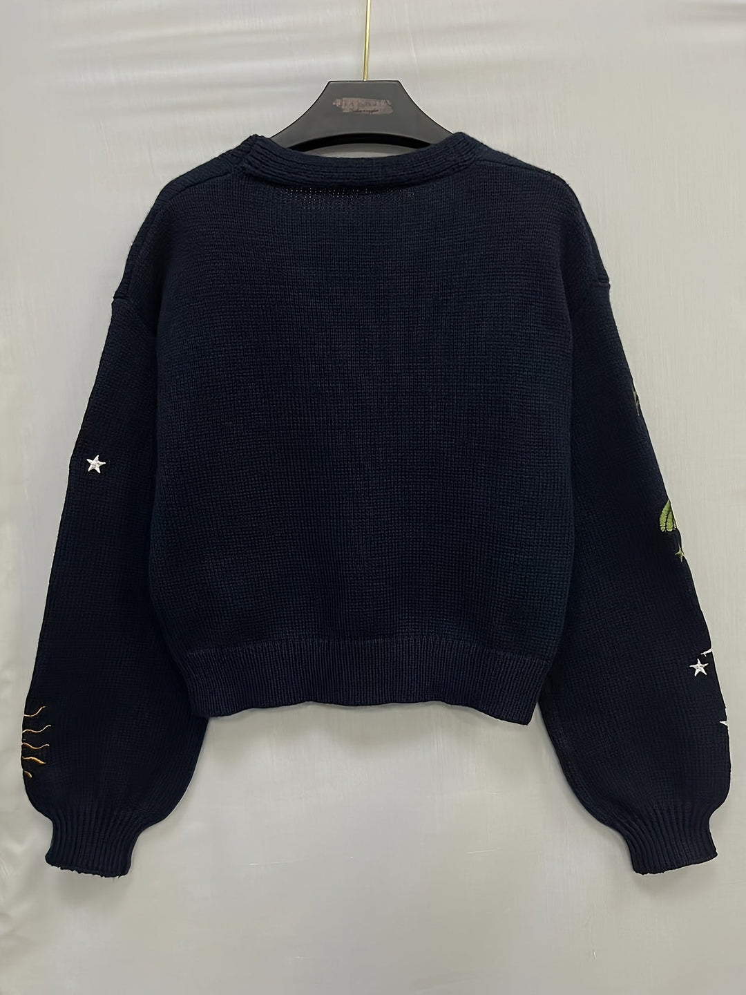 Women's Wool Sweater Embroidered Knit Jumper V-Neck Cardigan