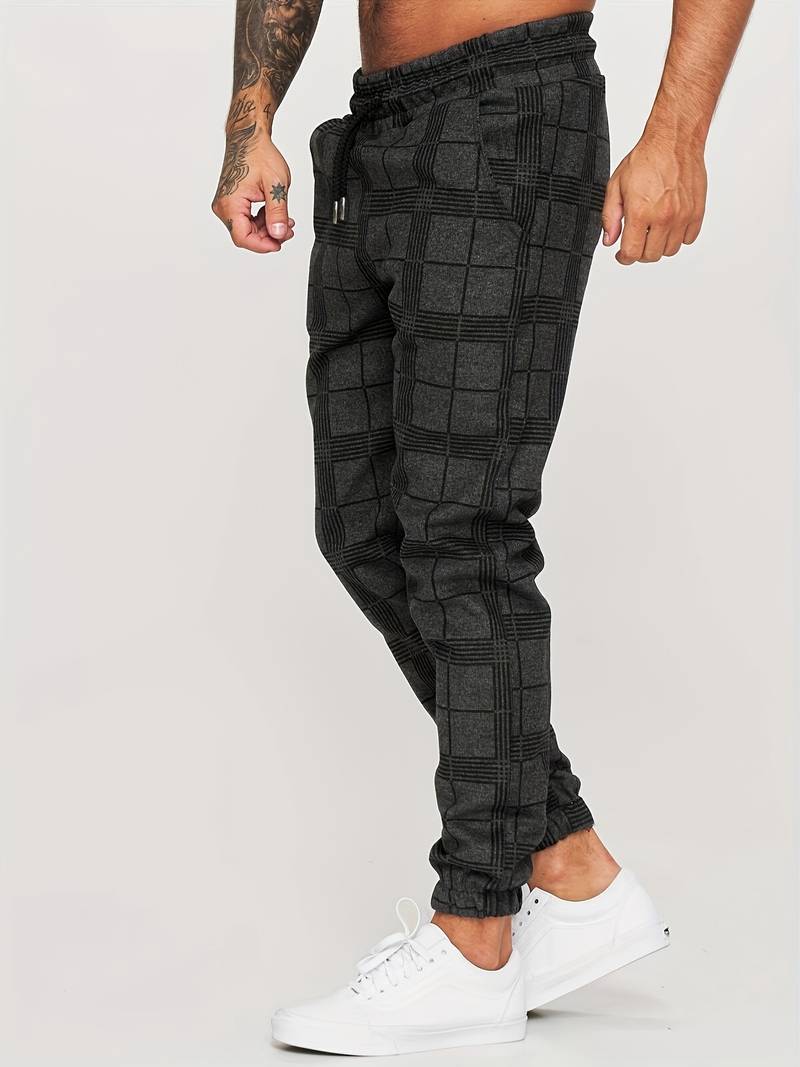 Men's Fleece Joggers Plaid Checkered Sweatpants