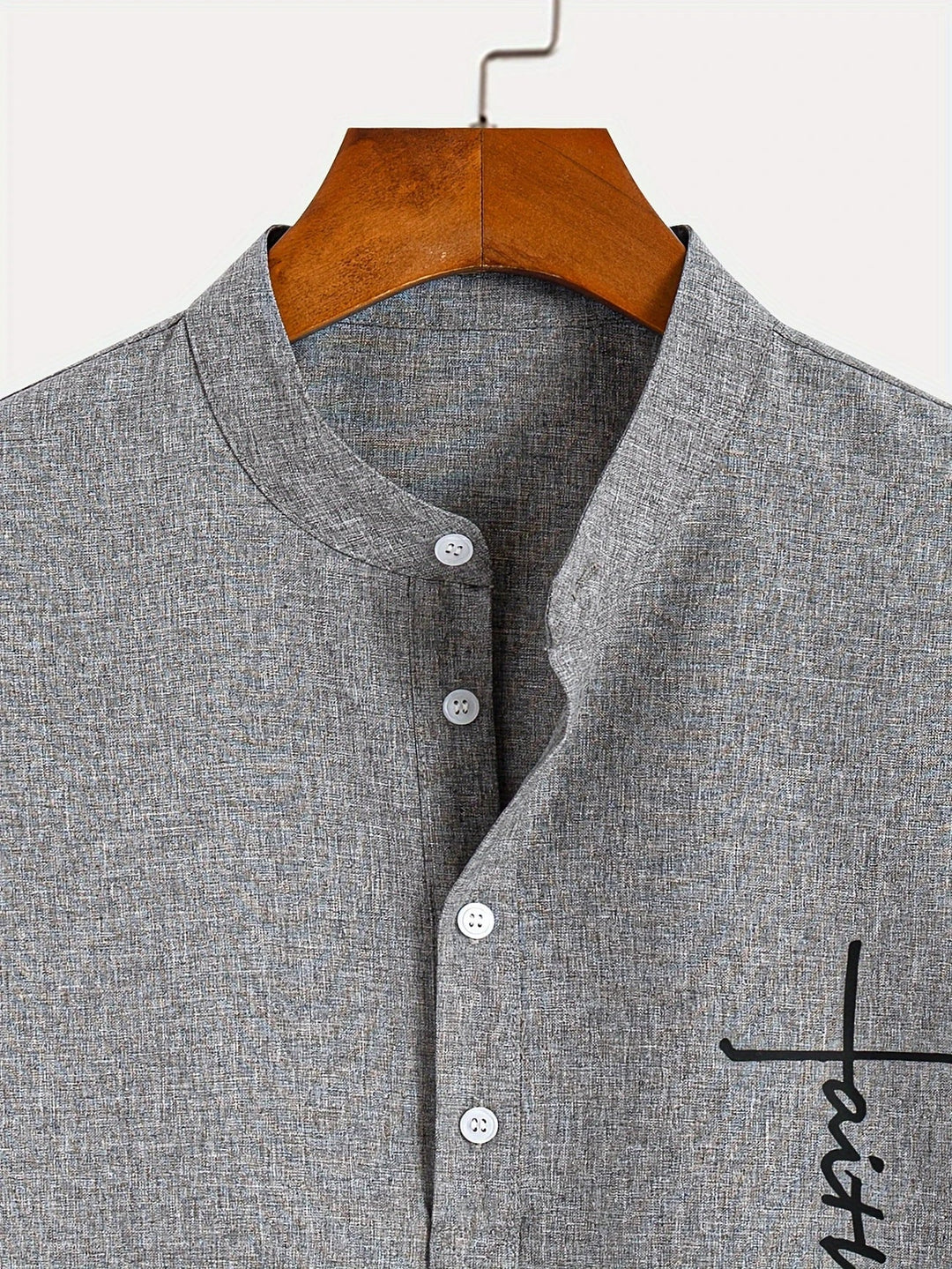 Men Henley Linen Shirt Casual Short Sleeve Cross Graphic Tee