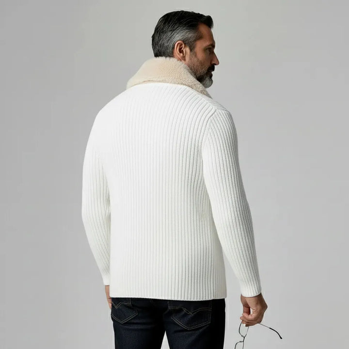 Cardigan pour homme en laine mérinos tricotée avec col en polaire