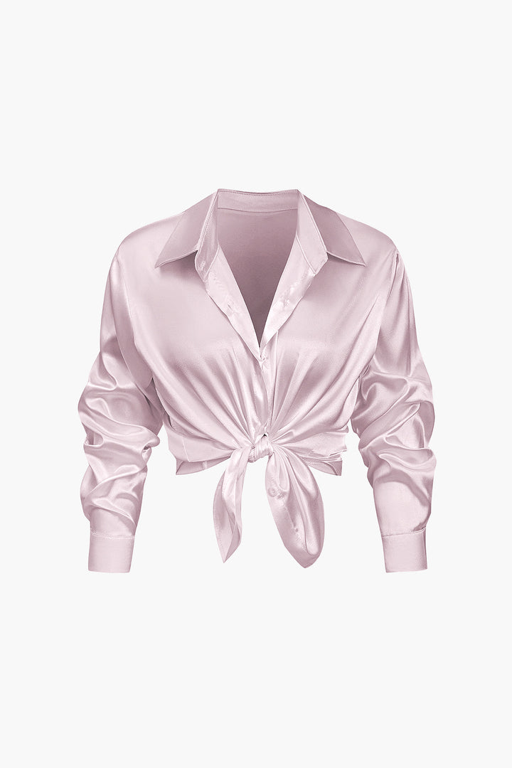 Women's Silk Satin Button Up Shirt Long Sleeve Blouse