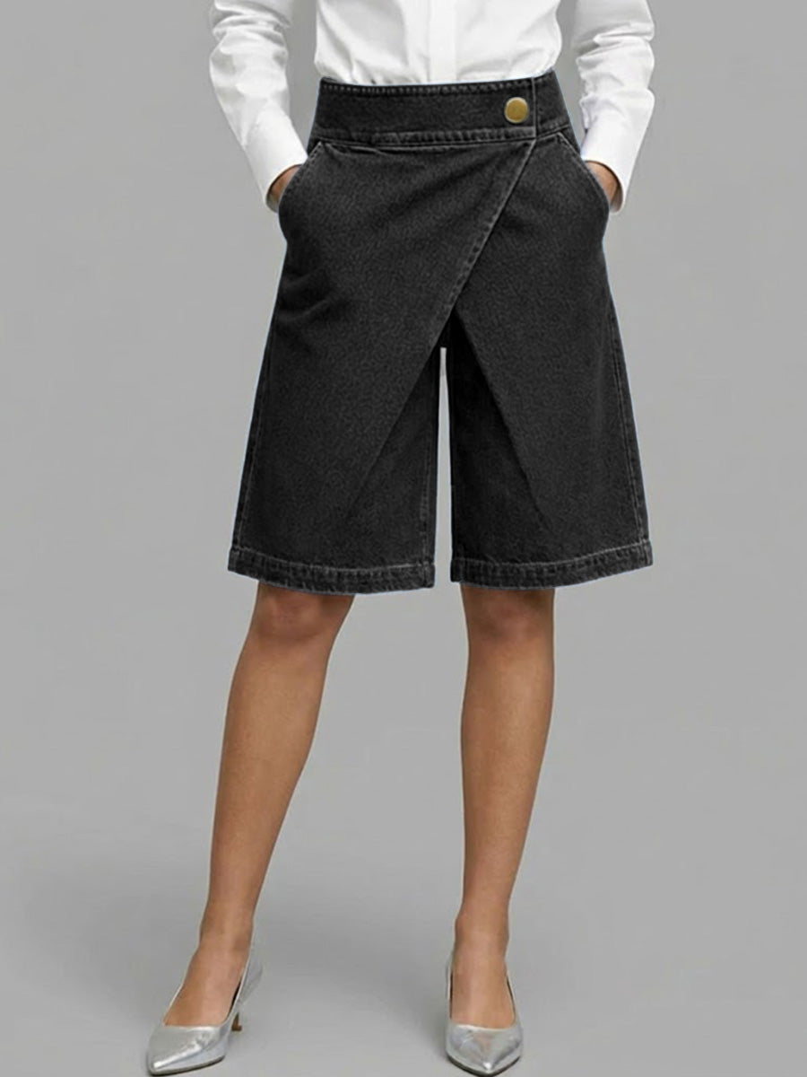 Women's Denim Shorts Wide Leg Asymmetric Skort Culottes