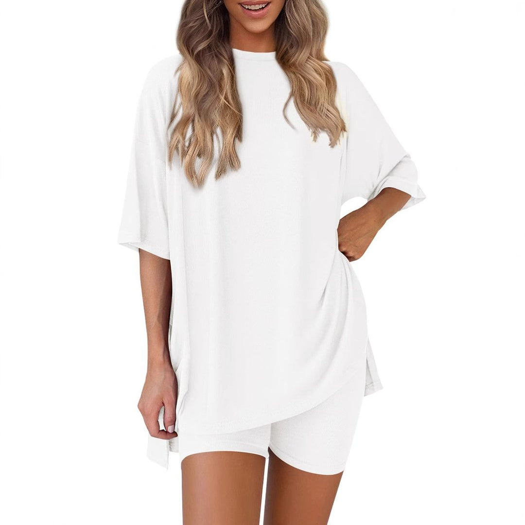 Women's Two Piece Knit Oversized T-Shirt and Shorts Co-ord