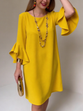 Women's Linen Ruffle Bell Sleeve Shift Cocktail Party Dress