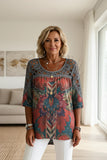 Tunic Top Women's Linen Boho Floral Print Blouse