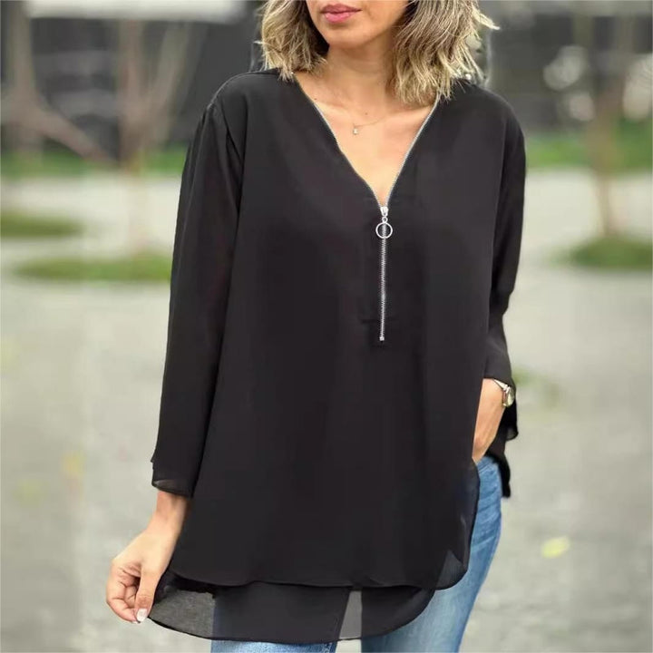 Women's Chiffon V Neck Layered Tunic Blouse Loose Fit Top