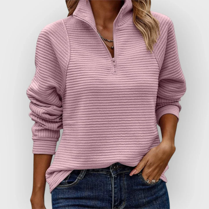 Women's Knit Quarter Zip Jumper Fleece Pullover Sweatshirt