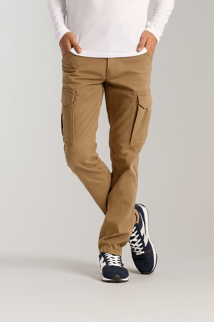 Men's Linen Cargo Trousers Slim Fit Lightweight Work Utility Pants