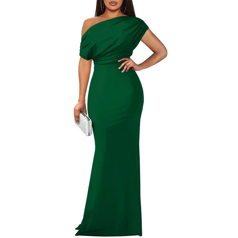 Women's Satin One Shoulder Evening Gown Formal Dress