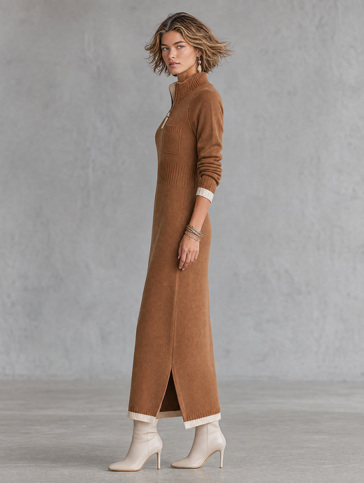 Women's Knit Quarter Zip Maxi Dress