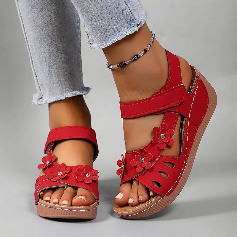 Women's Leather Platform Casual Comfort Wedge Sandals
