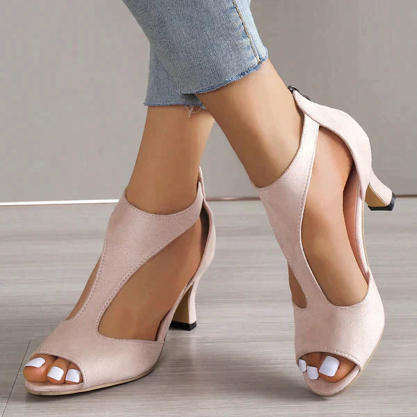 Women’s Leather Mid-Heel Sandals Open-Toe Ankle Strap Footwear