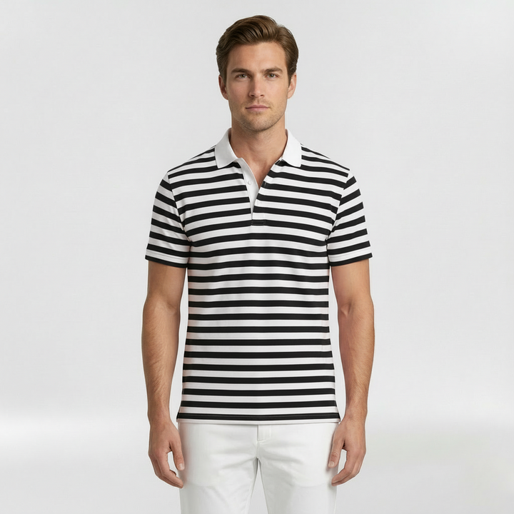 Knit Polo Shirt Men's Striped Short Sleeve Merino Wool Top