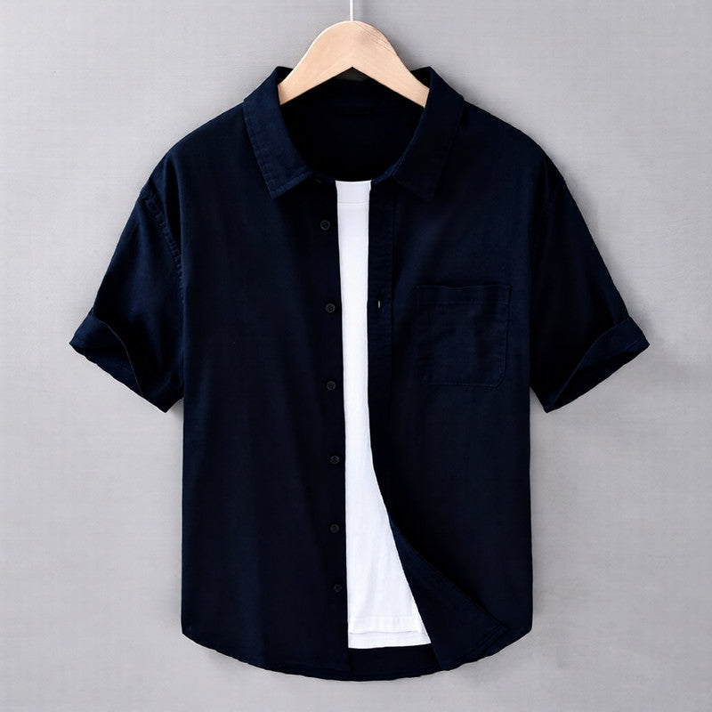 Men's Linen Short Sleeve Shirt Button Down Casual Top