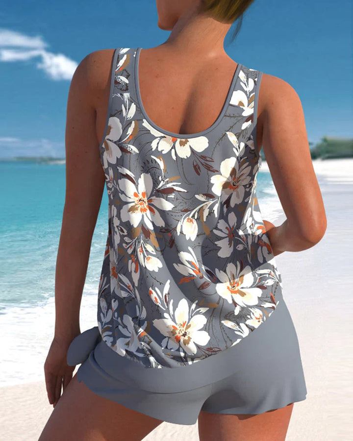 Women's Tankini Swimsuit Set Nylon Spandex Floral Swim Shorts