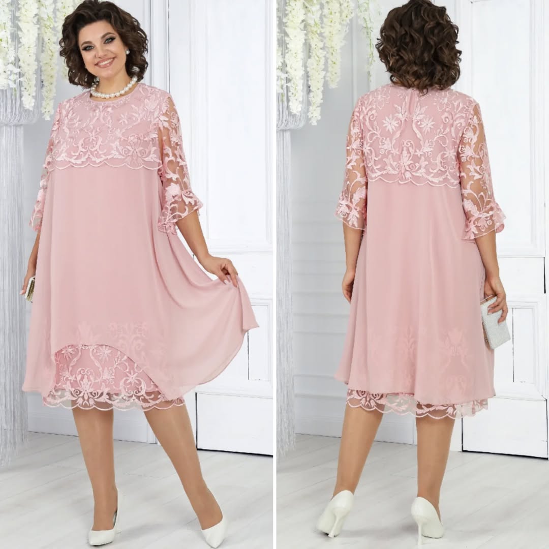 Women’s Chiffon & Lace Layered Midi Shift Dress