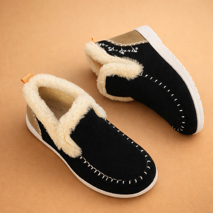 Women's  Suede Slip-On Booties with Faux Shearling Lining