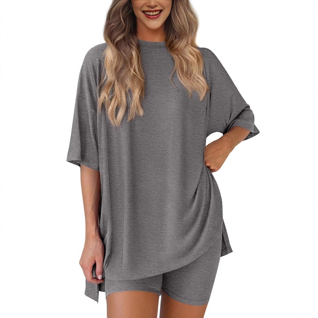 Women's Two Piece Knit Oversized T-Shirt and Shorts Co-ord