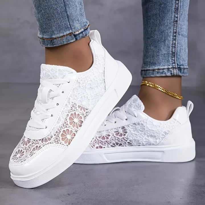 Women's Leather Floral Lace-Up Sneakers