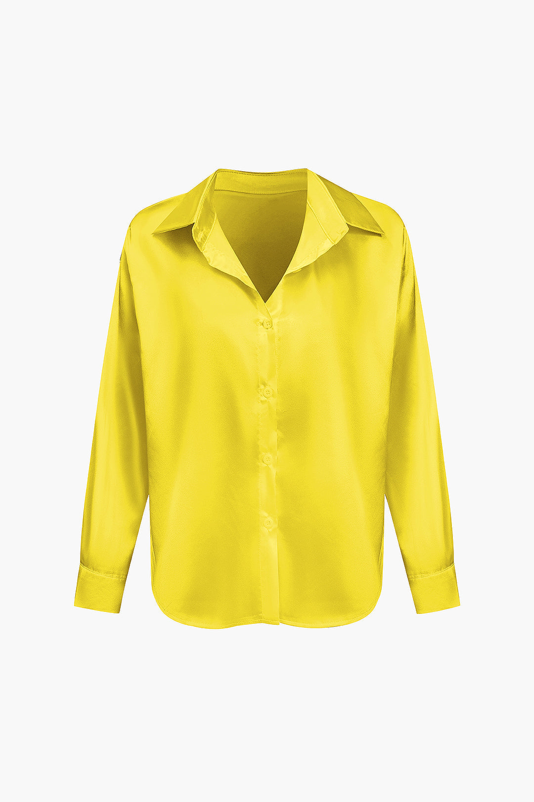 Women's Satin Long-Sleeve Blouse Elegant Silk-Feel Button-Down Shirt