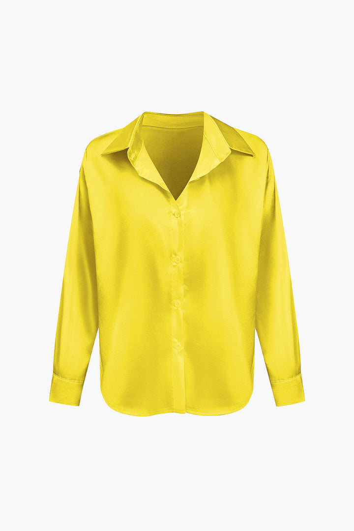 Women's Silk Satin Button Up Shirt Long Sleeve Blouse