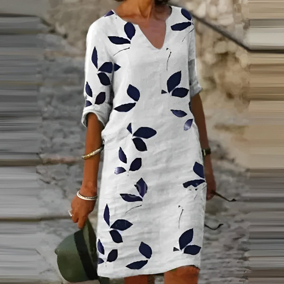 Cotton Shift Dress with Leaf Print for Women Summer Daywear