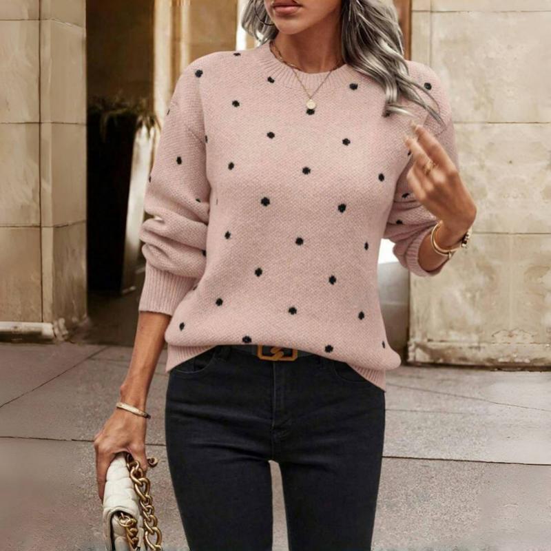 Women's Wool Knit Sweater Polka Dot Crew Neck