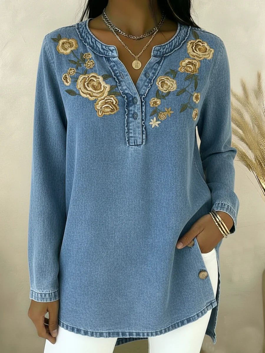 Women's Denim Henley Shirt