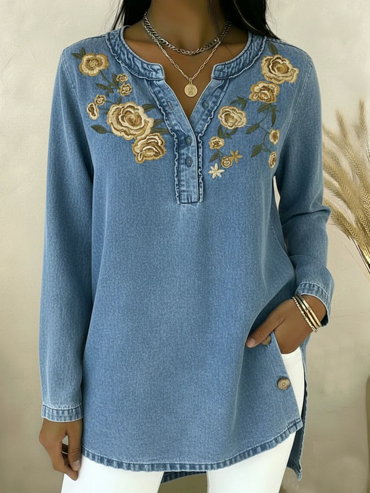 Women's Denim Henley Shirt
