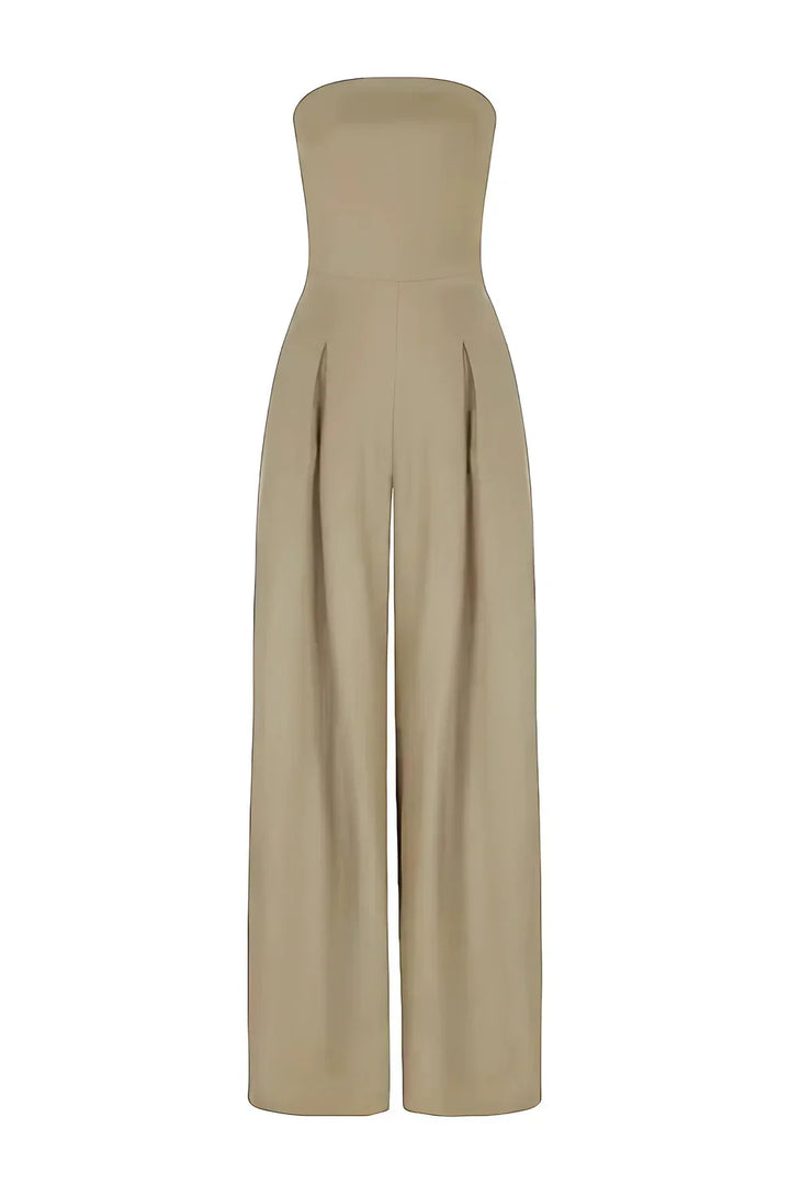 Women's Strapless Wide Leg Linen Jumpsuit with Pockets