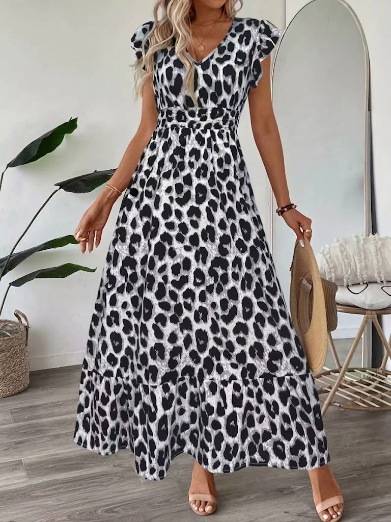 Women’s Silk Blend Baroque V-Neck High-Waist Maxi Dress