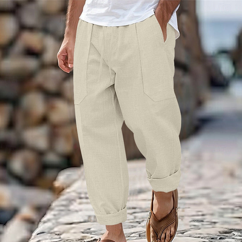 Men's Linen Trousers Relaxed Fit Casual Pants
