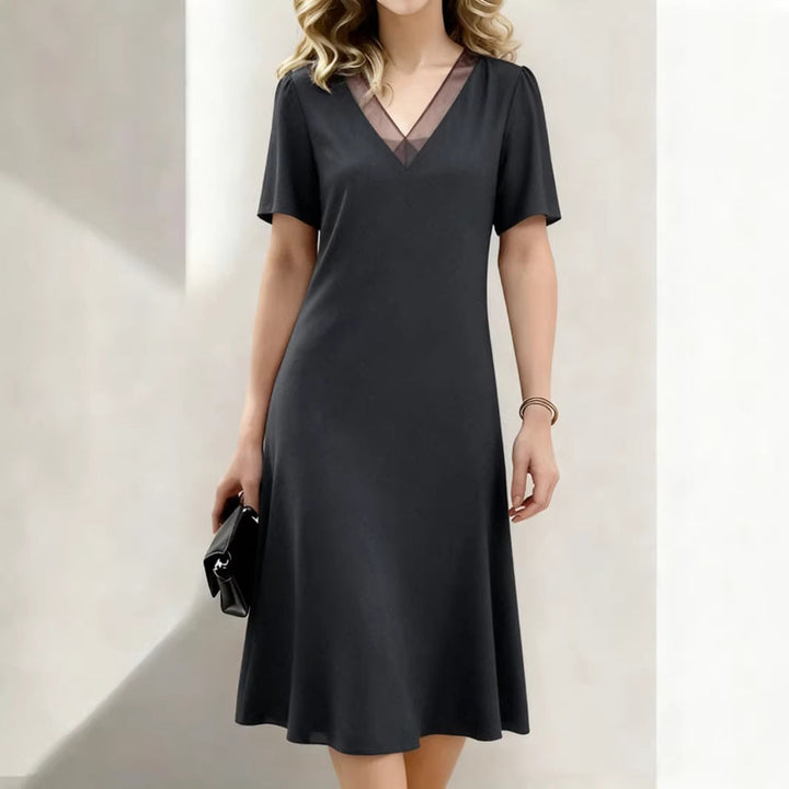 Women’s Linen V-Neck Short-Sleeve Flowing Midi Dress