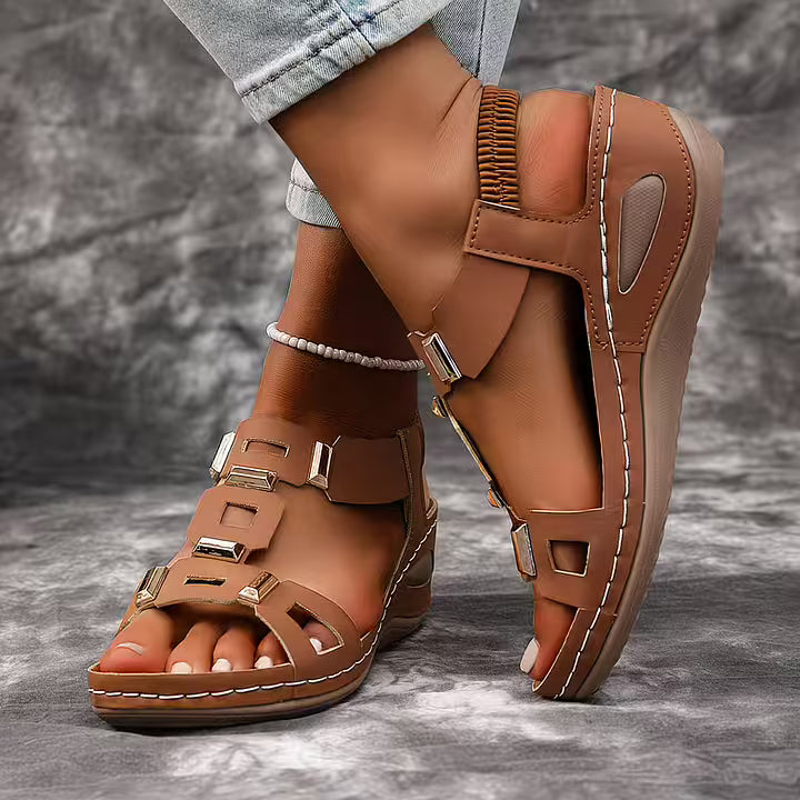 Women’s Leather Open-Toe Slingback Wedge Sandals