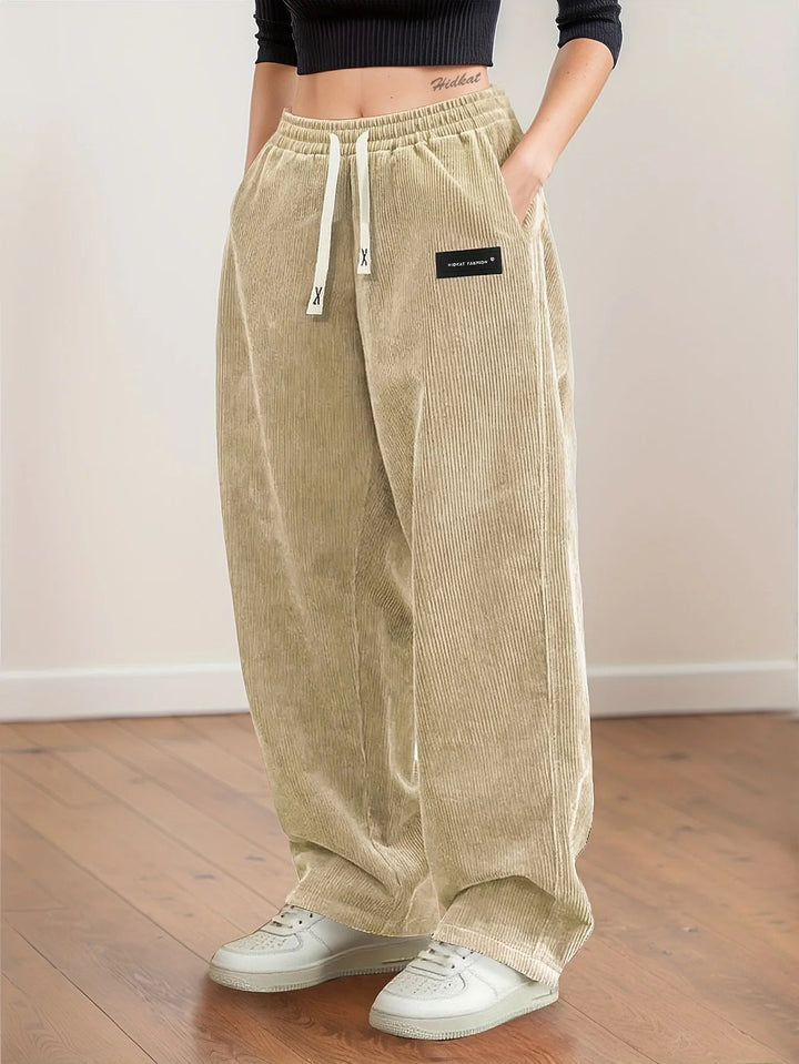 Women's Corduroy Wide Leg Trousers Drawstring Baggy Pants