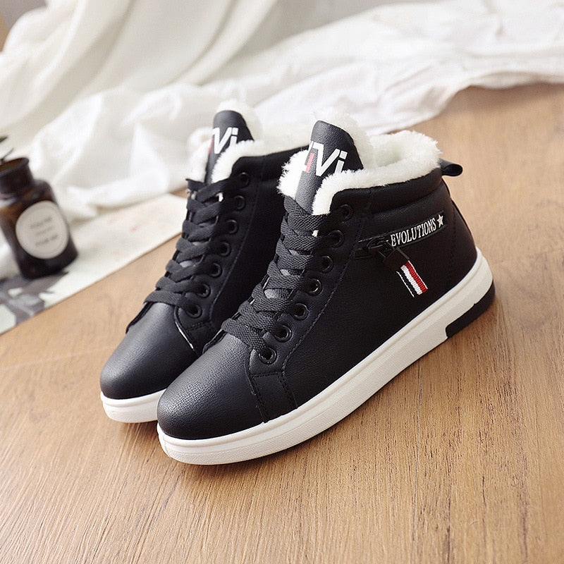 Women's High Top Leather Fleece Lined Sneakers Boots Trainer