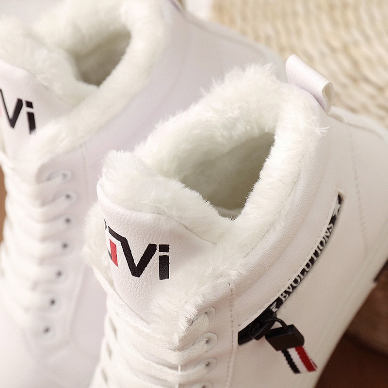 Women's High Top Leather Fleece Lined Sneakers Boots Trainer