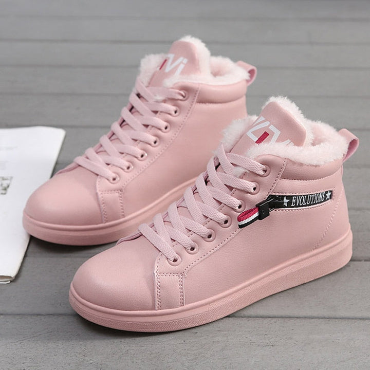 Women's High Top Leather Fleece Lined Sneakers Boots Trainer