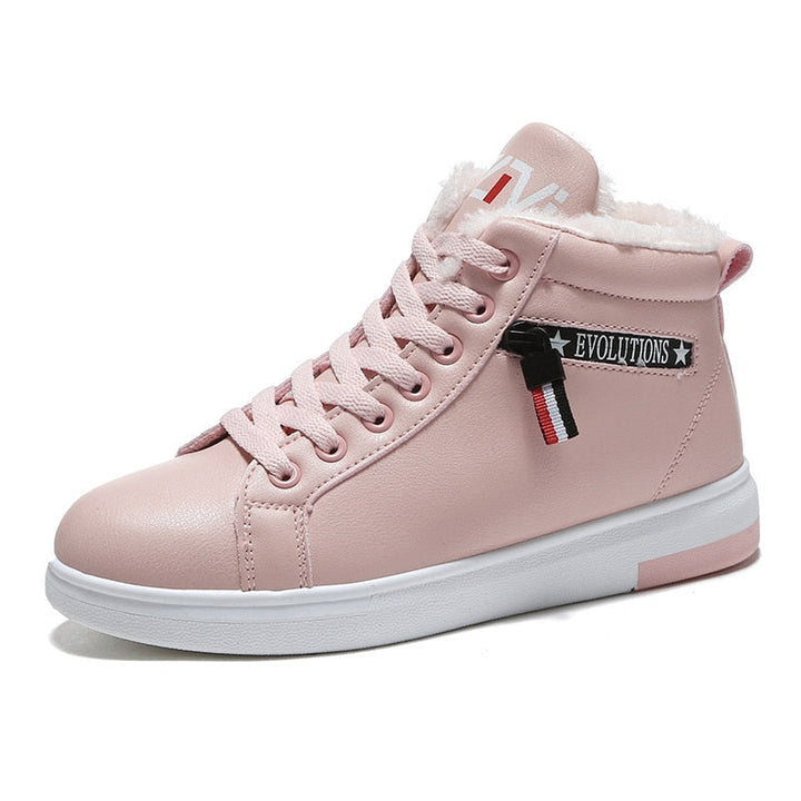 Women's High Top Leather Fleece Lined Sneakers Boots Trainer