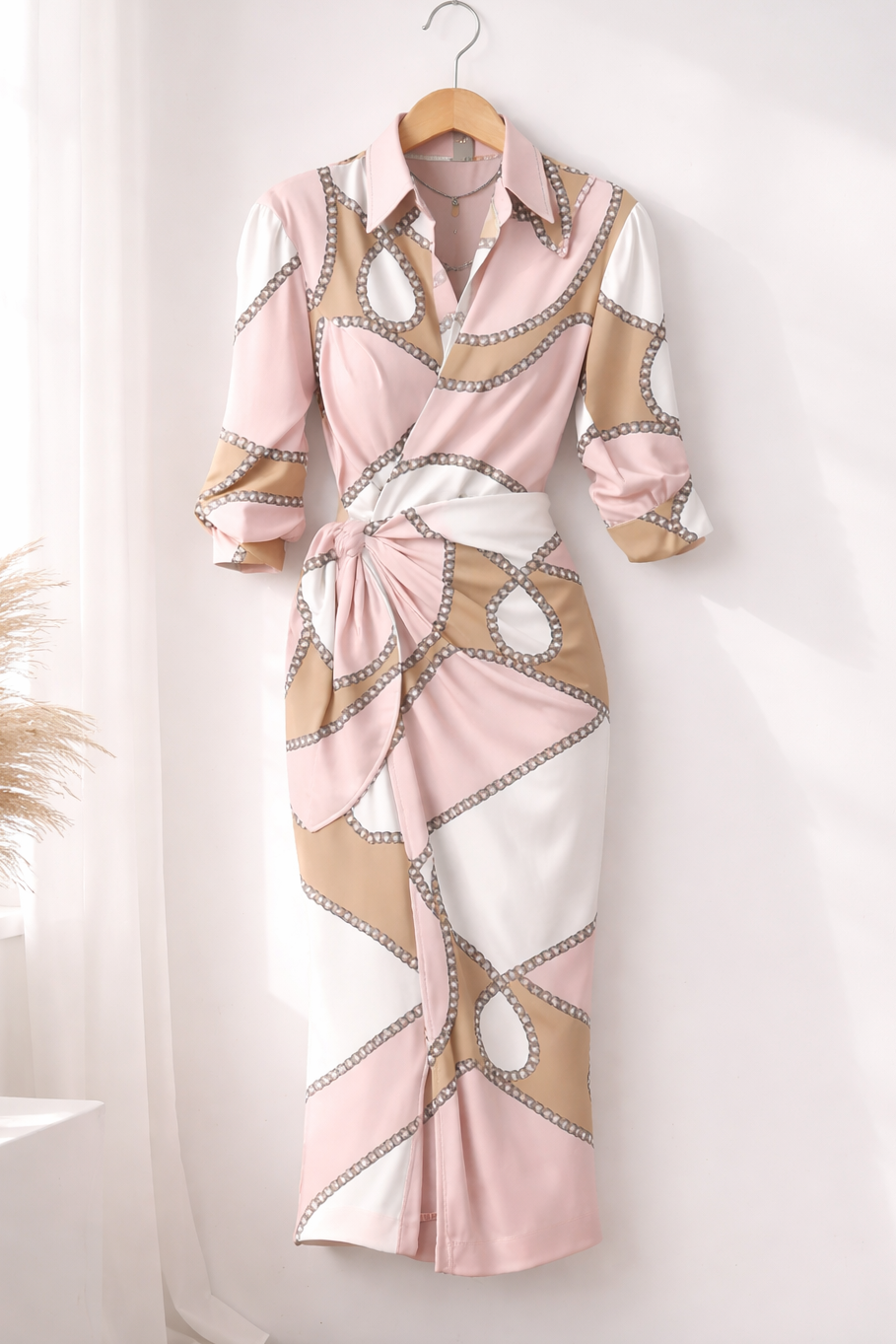 Women’s Silk Graphic Print Button-Front Maxi Shirt Dress