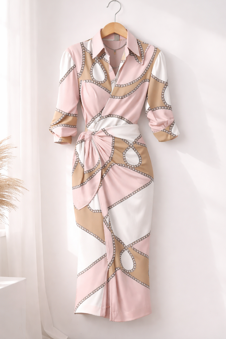 Women’s Silk Graphic Print Button-Front Maxi Shirt Dress