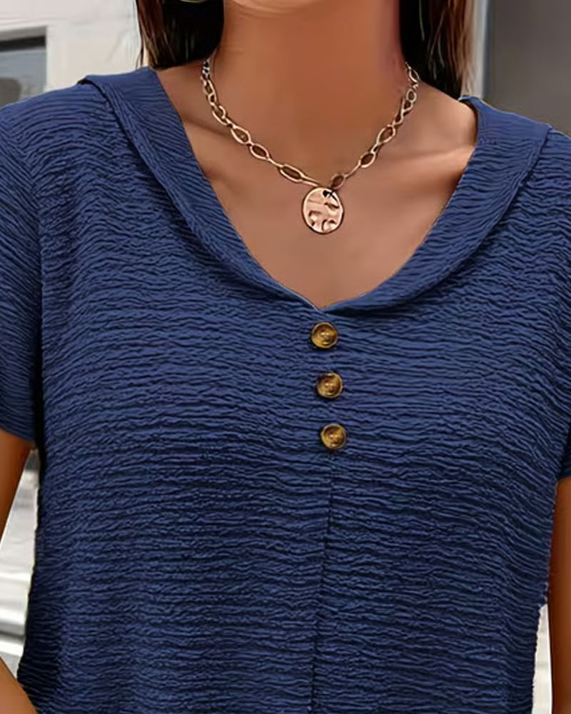 Women's Textured Linen Blend V-Neck Blouse