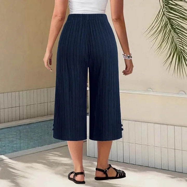 Women’s Linen Pleated Drawstring Wide-Leg Culottes