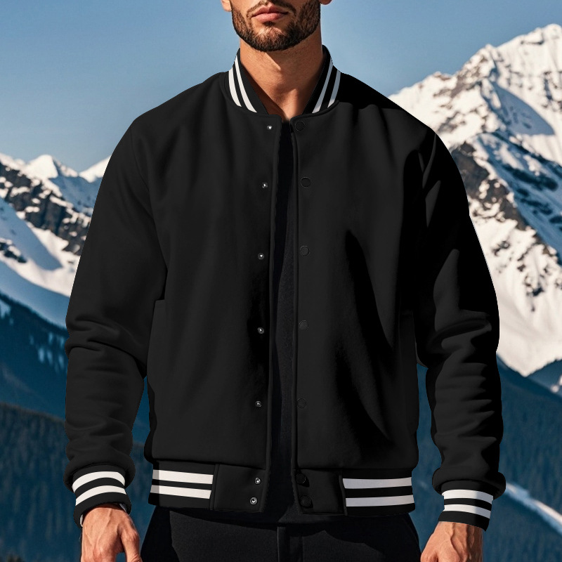 Men’s Fleece-Lined Snap Front Varsity Bomber Jacket