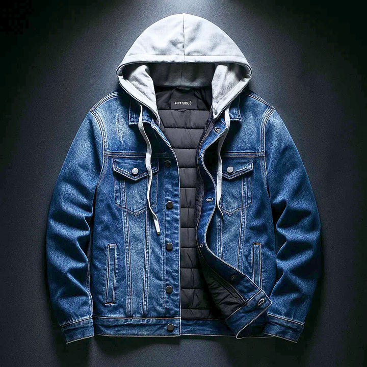 Men's Hooded Jacket Insulated Fleece Denim Outerwear
