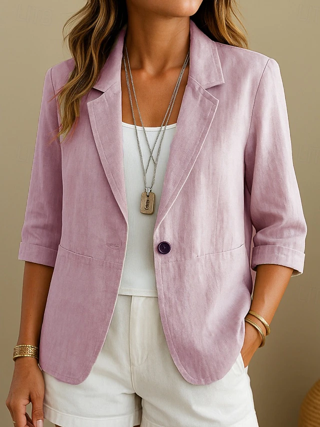 Women's Linen Three-Quarter-Sleeve Tailored Blazer